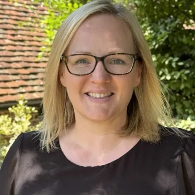 Sarah Jordan, Director of Fundraising & Marcomms at KWT, outside Tyland Barn.