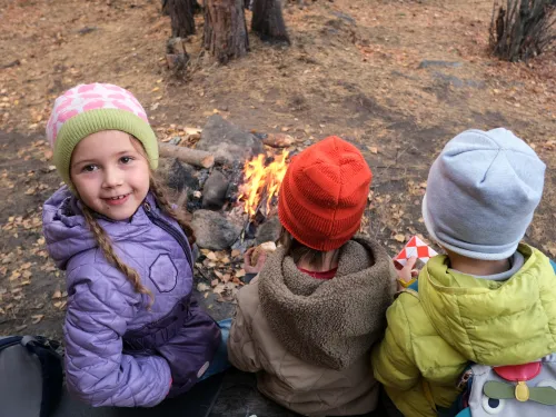 Children near bonfire